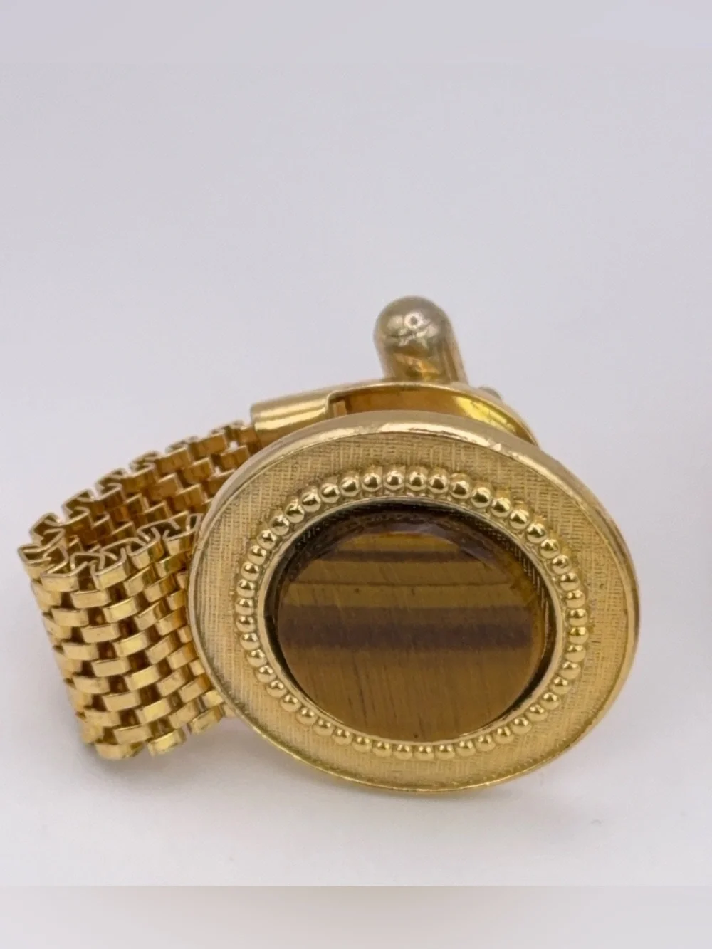 Vintage Gold Tone Men's Wrap Around Cufflinks with Brown Tiger's Eye Center